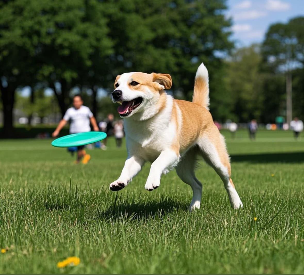 Dog playing at park with frisbee